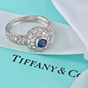 Tiffany & Co Platinum Diamond Blue Sapphire Ring